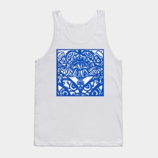 Watchers and Eyes Tangle Lino Cut Blue Monoprint Tank Top